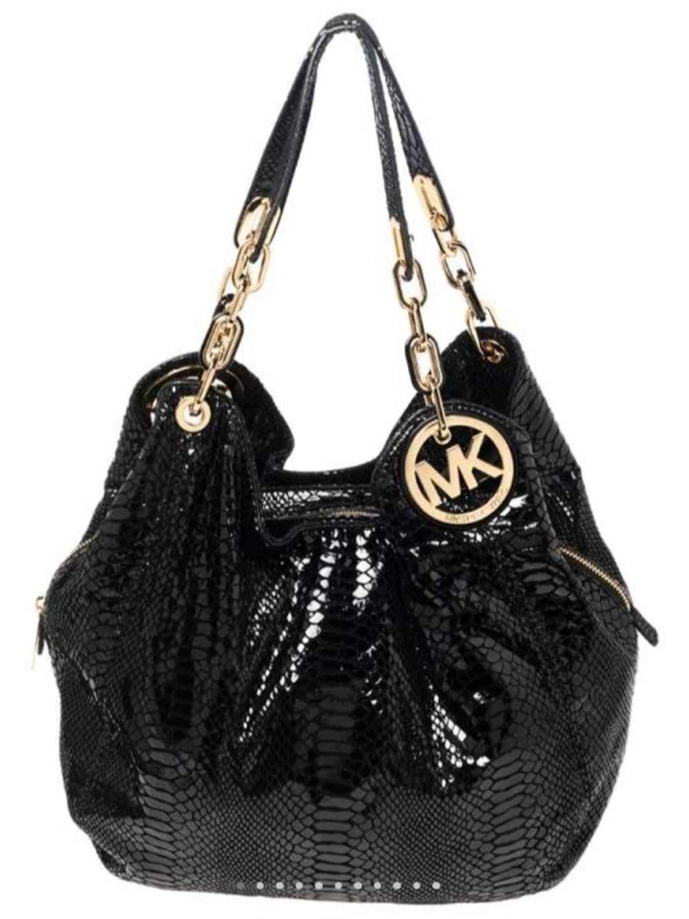 Michael Kors Black Patent Snake-Embossed Shoulder Bag